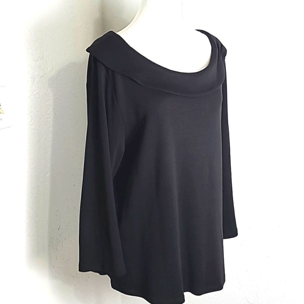 Rafaella Black Pullover Top with 2.5" Collar with Ruching on One Side, Size XXL - Picture 2 of 10